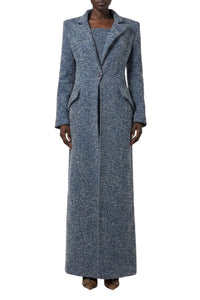 Manteau long texturé à col tailleur - Blue