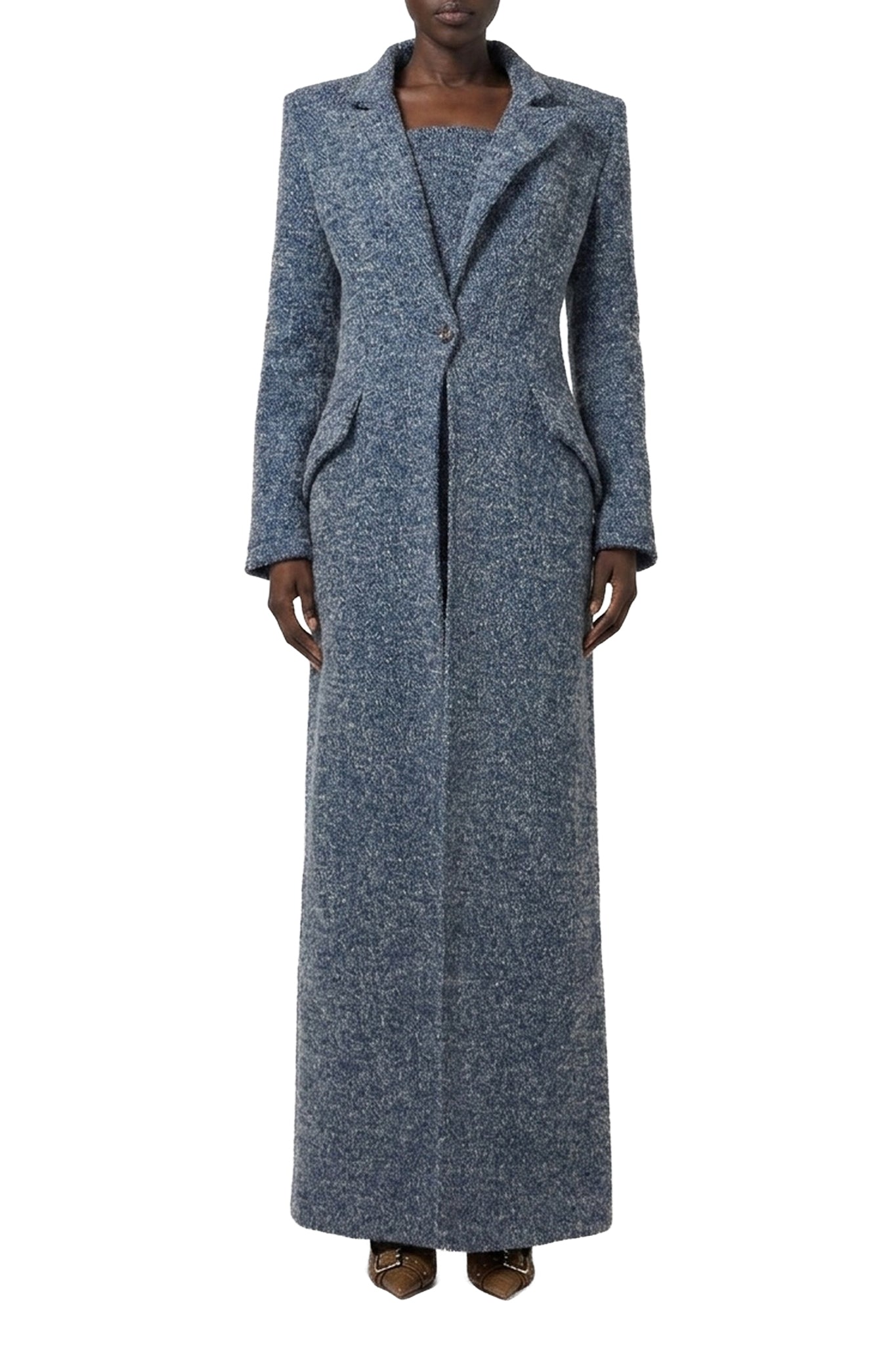 Manteau long texturé à col tailleur - Blue