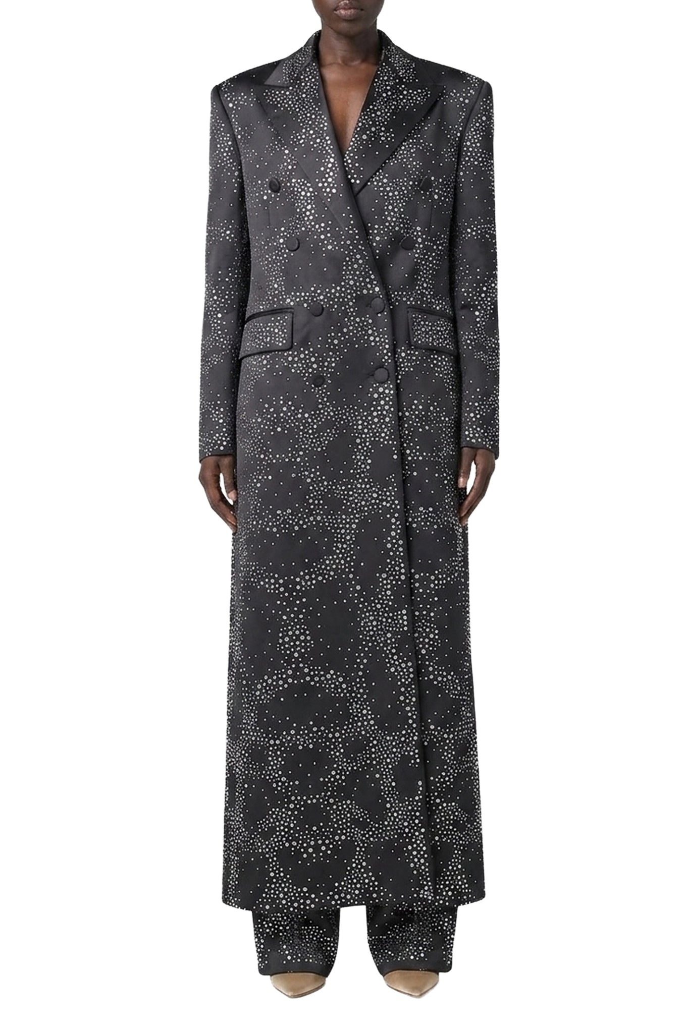 Manteau long à strass façon tailleur - Black
