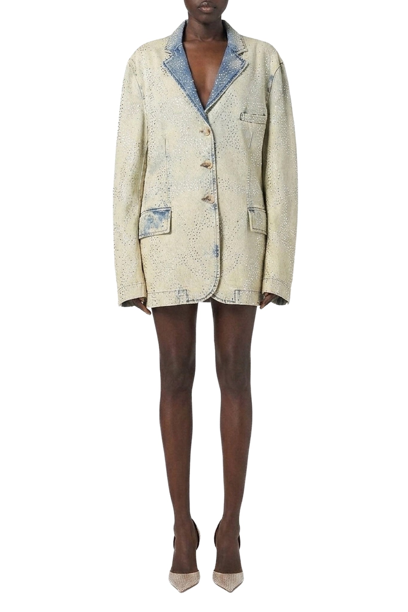 Blazer oversize à strass en denim - Beige