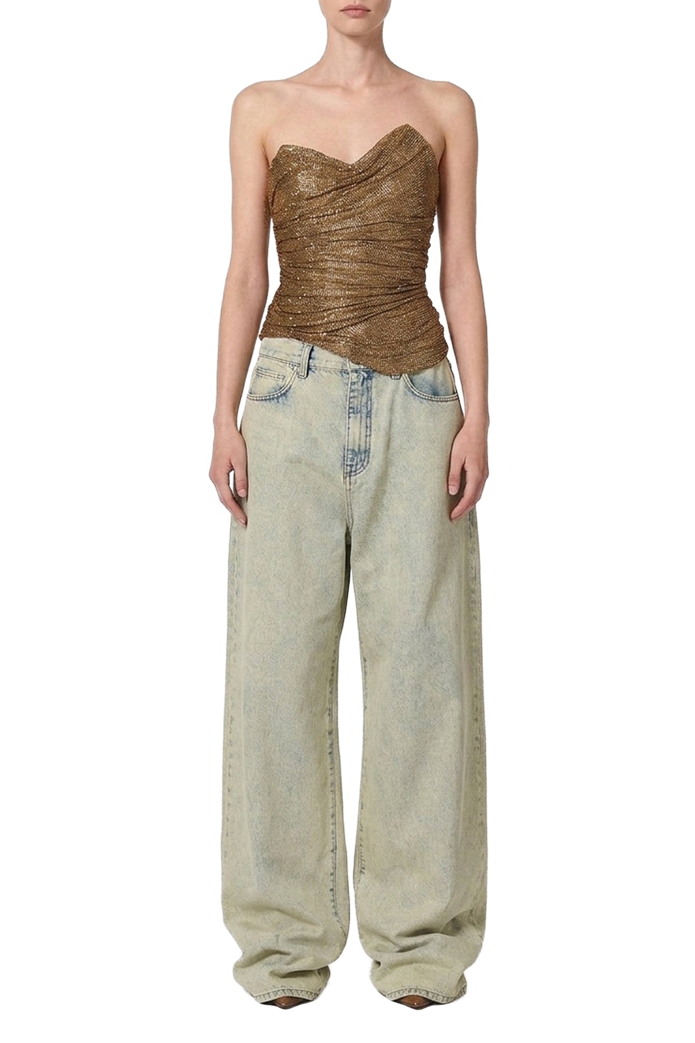 Jean large délavé - Beige