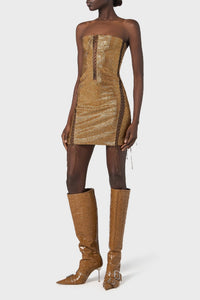Robe mini à cristaux à motif croisé - Camel