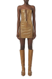 Robe mini à cristaux à motif croisé - Camel