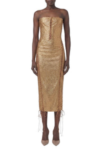 Robe midi à strass - Camel