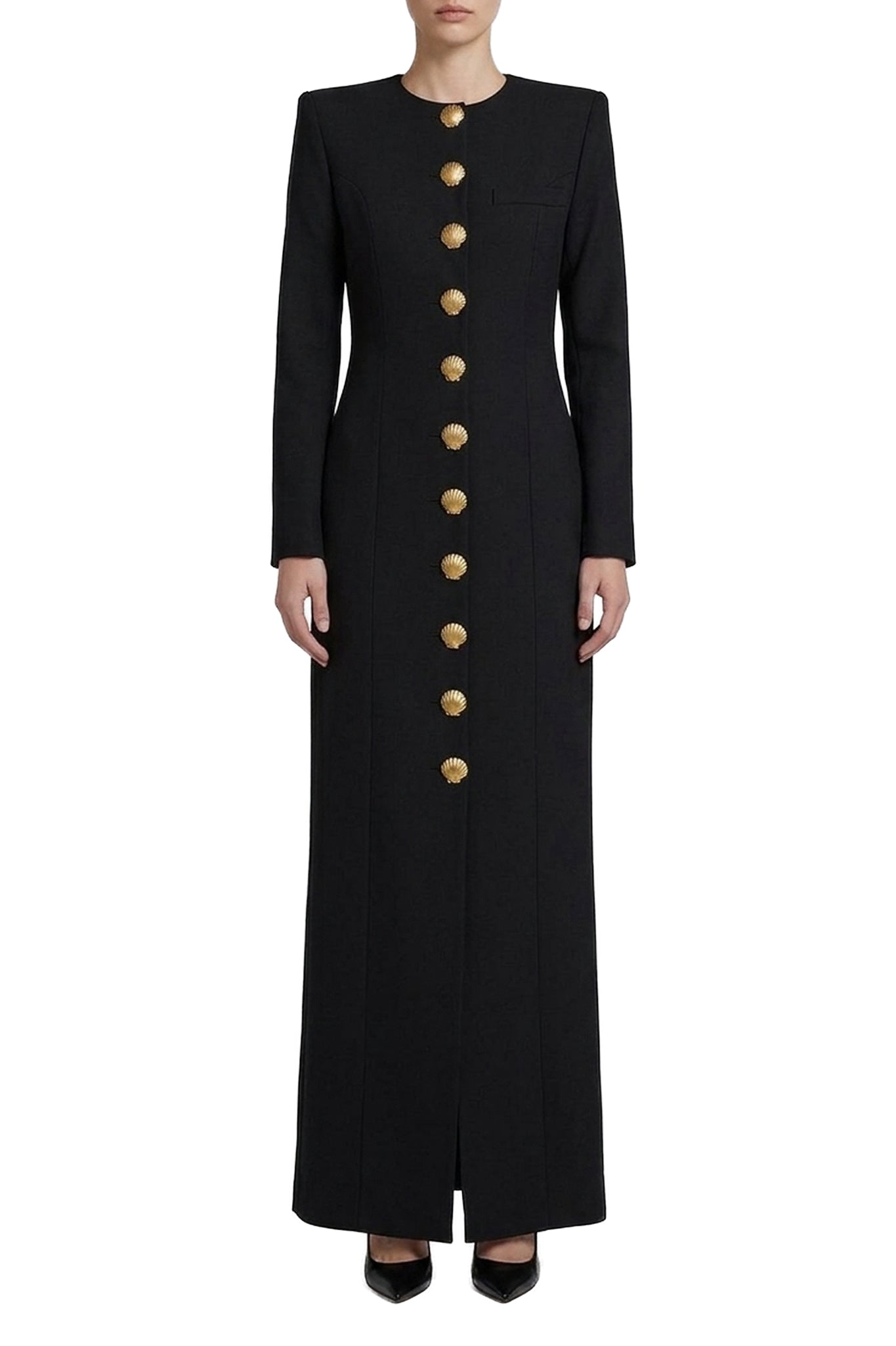 Robe longue boutonnée en laine - Black