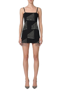 Robe courte à strass et franges - Black