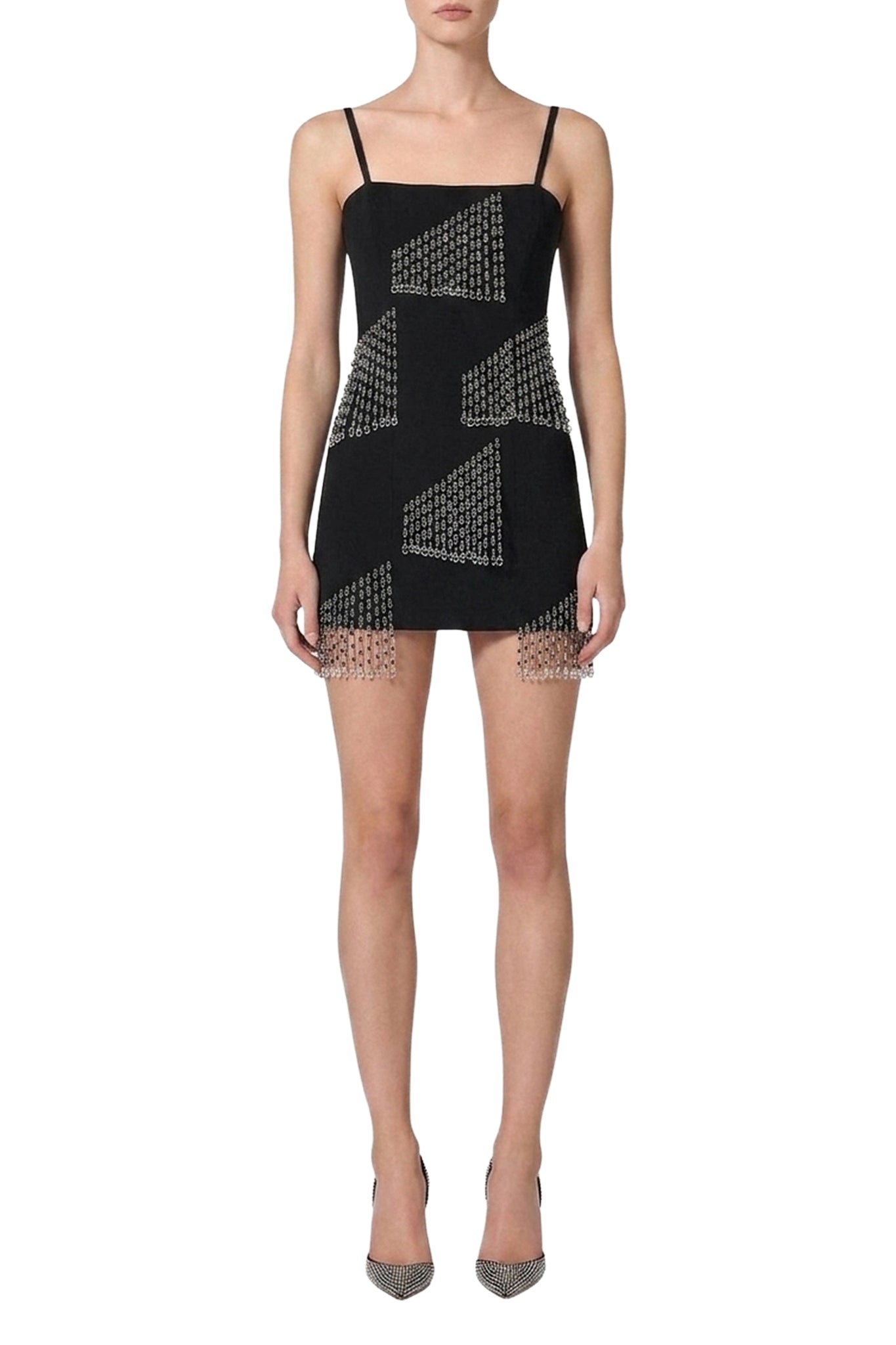 Robe courte à strass et franges - Black