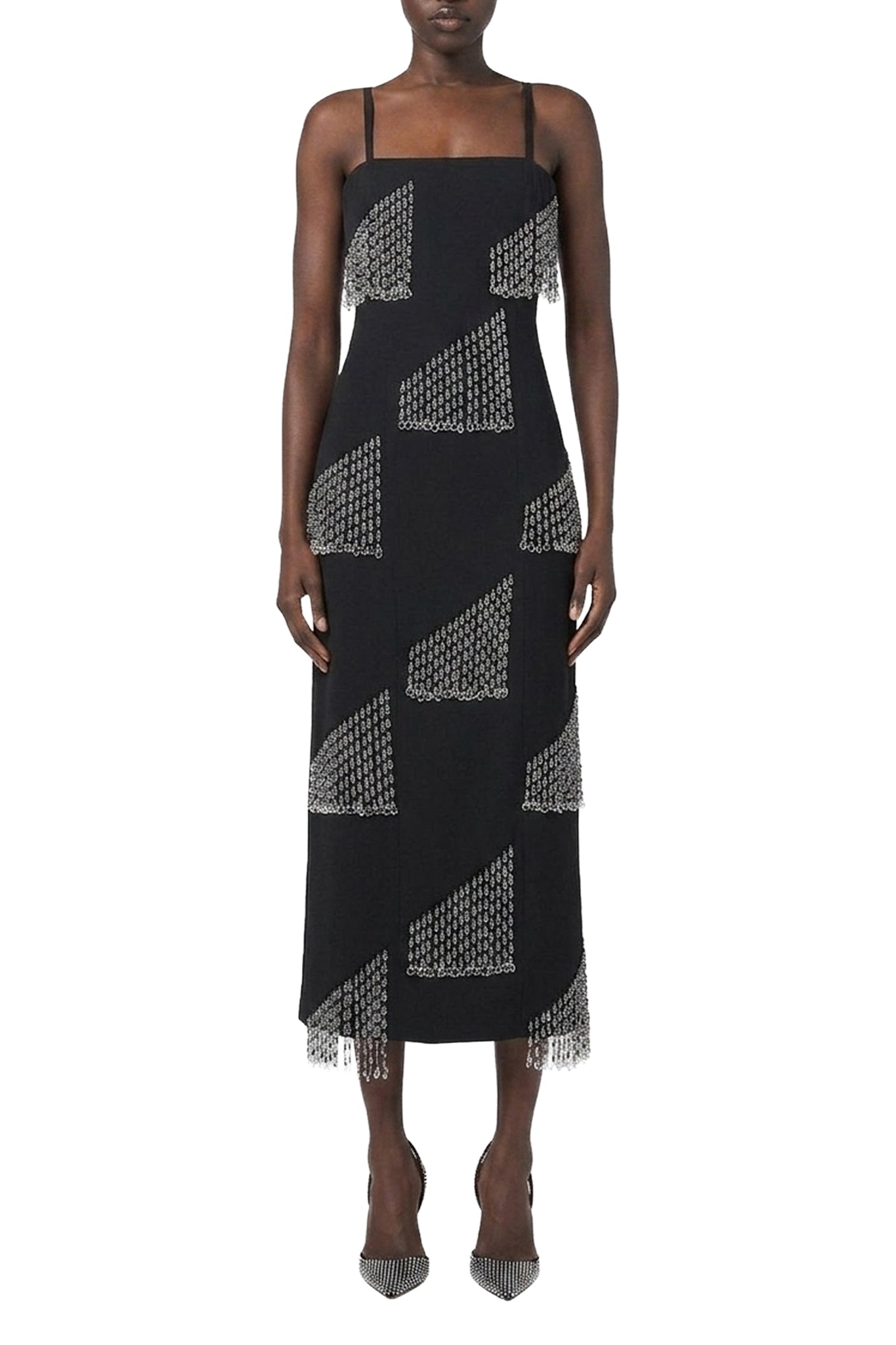 Robe longue à strass et franges - Black