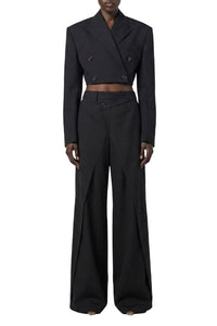 Veste courte structurée en laine - Black