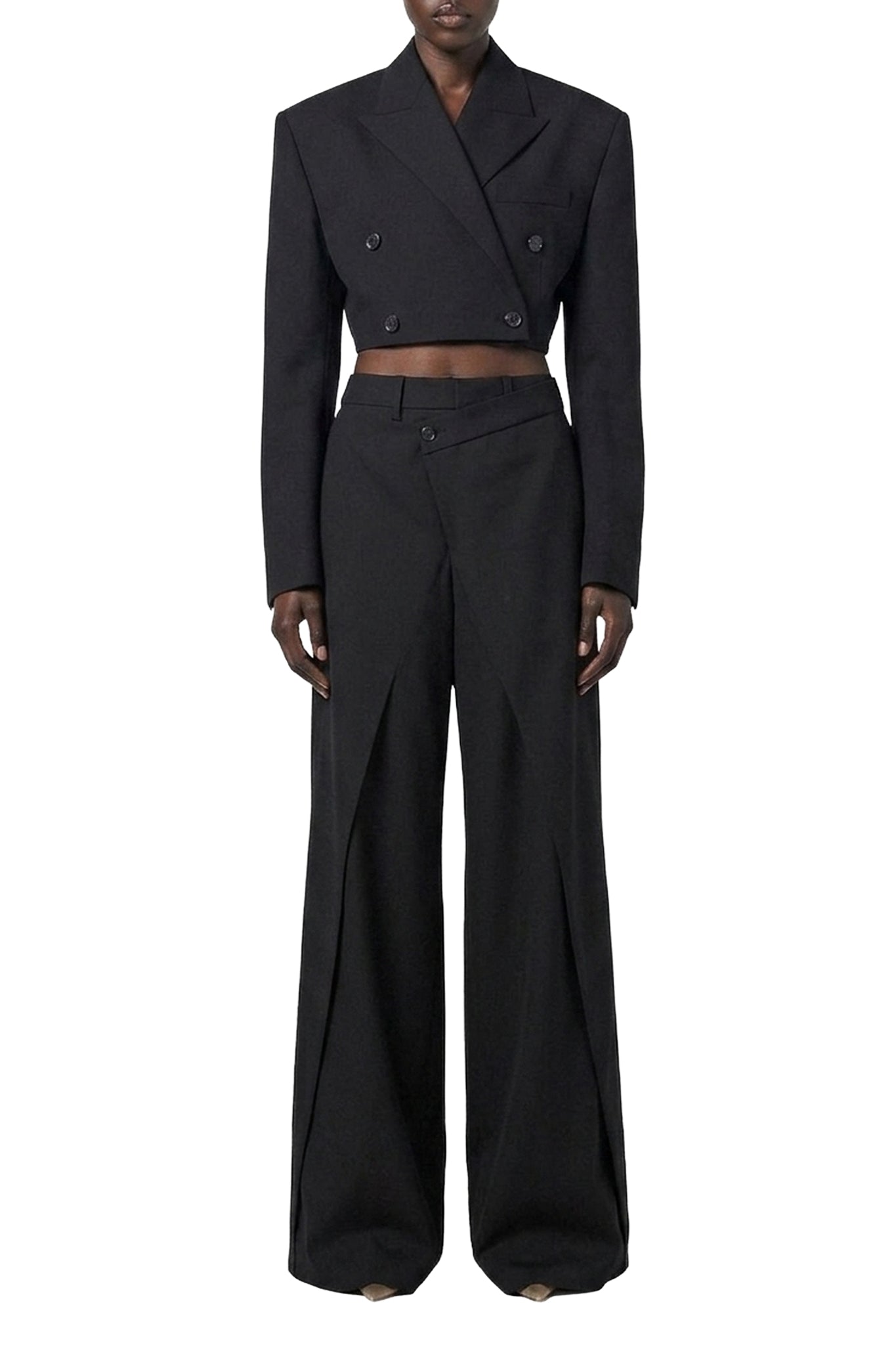Veste courte structurée en laine - Black