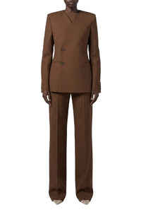 Veste sans col en laine - Brown