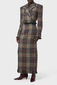 Blazer court imprimé tartan en laine - Grey
