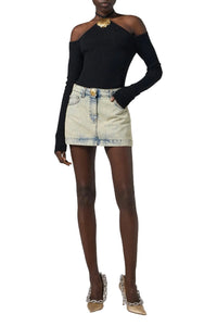 Top à broches coquillage en laine - Black