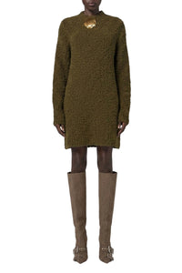 Robe pull effet bouclette avec broche en laine - Olive
