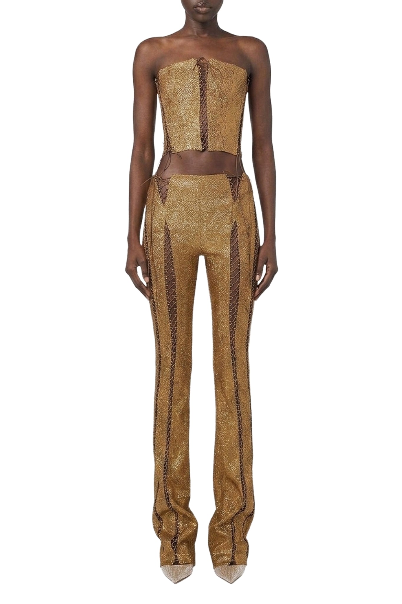 Pantalon flare à lacé - Camel