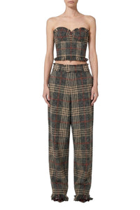 Pantalon large à carreaux avec franges en laine - Grey