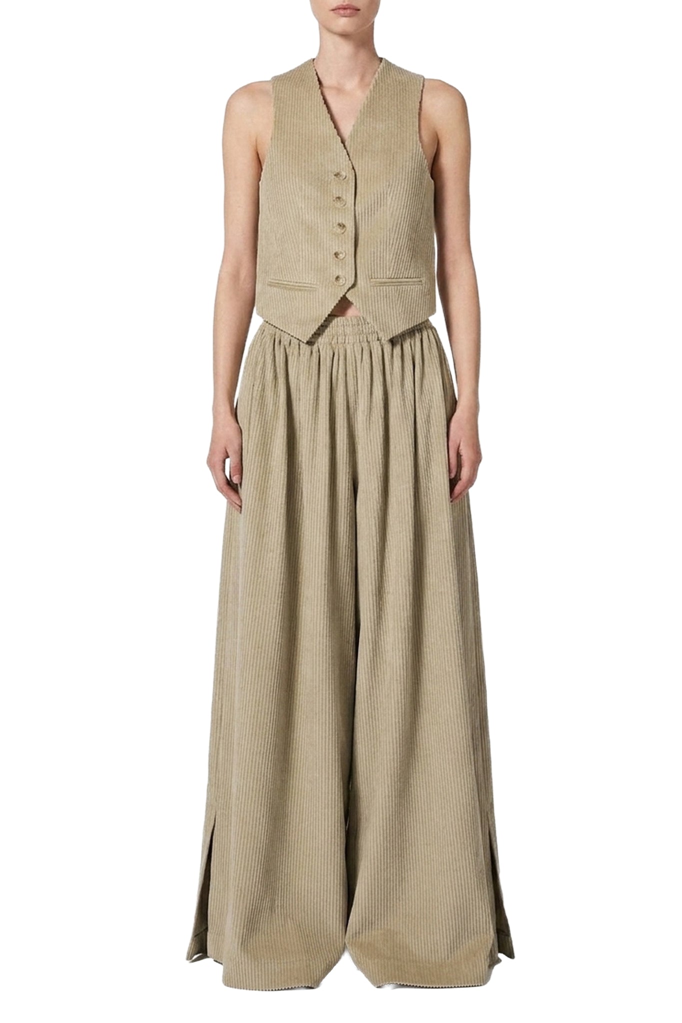 Pantalon large en velours côtelé - Beige