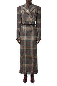 Jupe midi imprimé tartan en laine - Grey