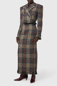 Jupe midi imprimé tartan en laine - Grey