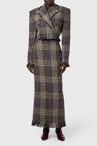 Jupe midi imprimé tartan en laine - Grey