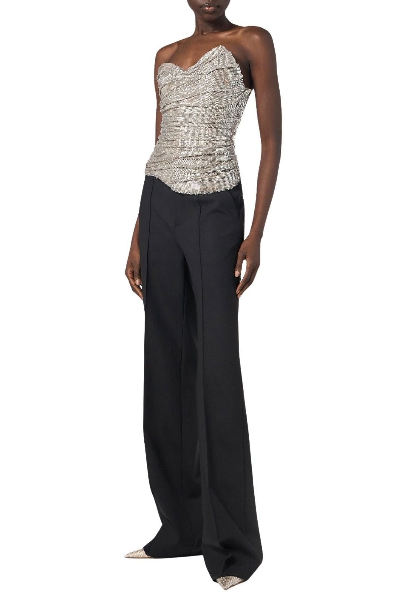 Bustier asymétrique à cristaux - Beige