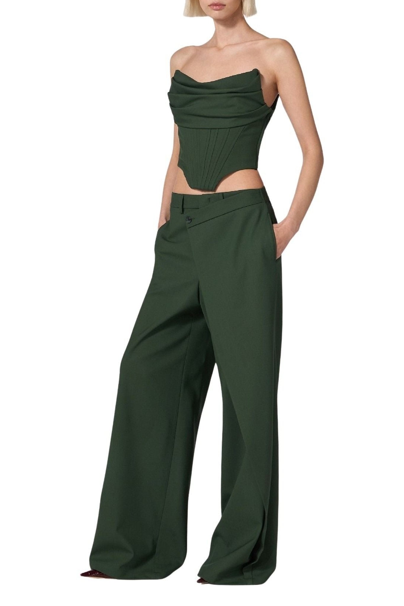 Bustier plissé en laine - Green