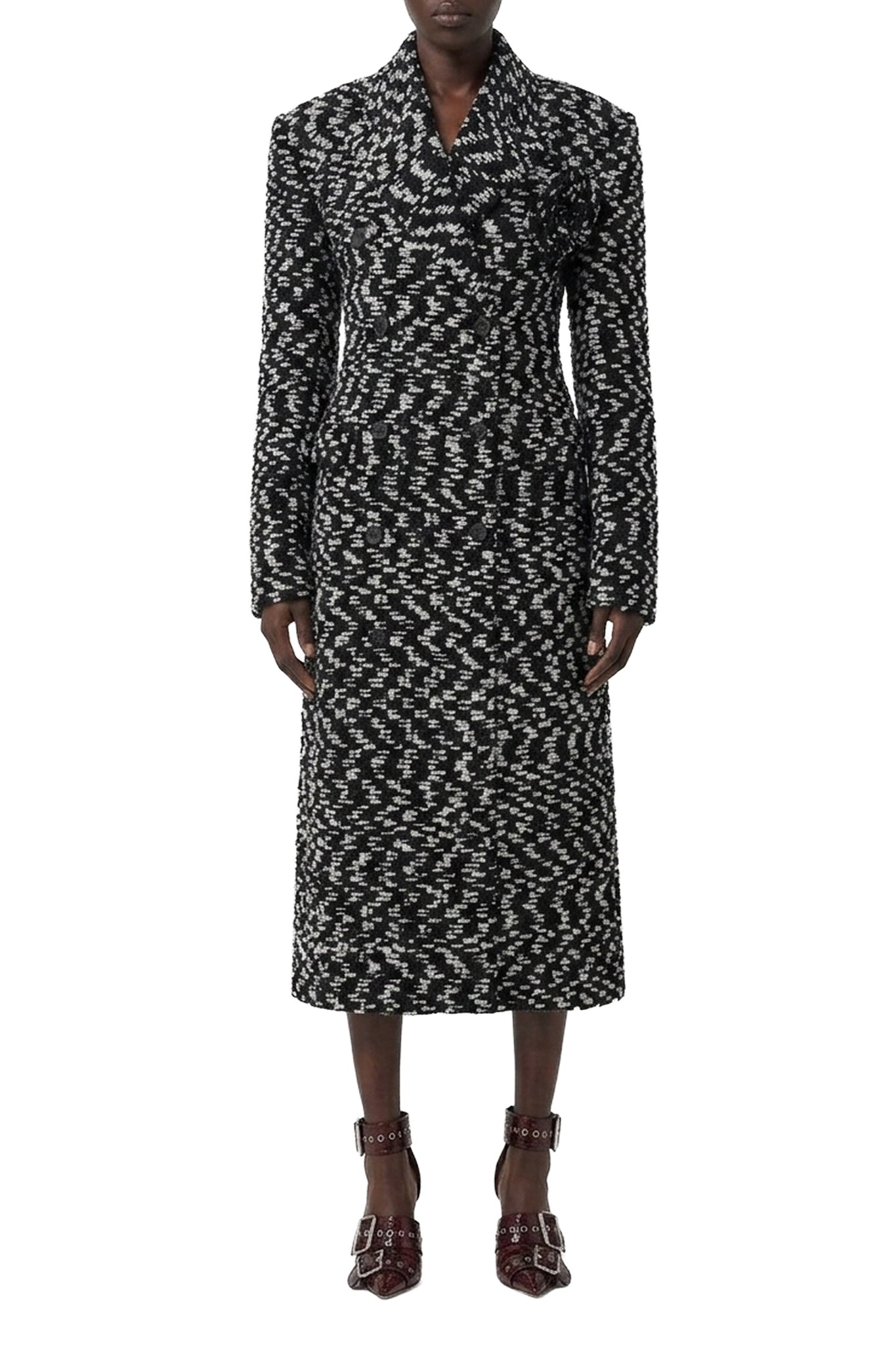 Manteau long texturé à motif graphique en laine - Black & White