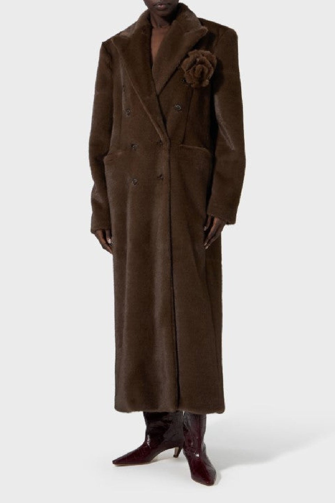Manteau long à broche florale - Brown