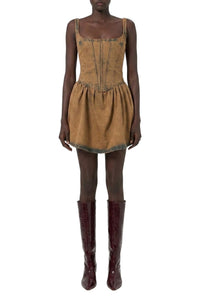 Robe courte à corset en denim - Beige