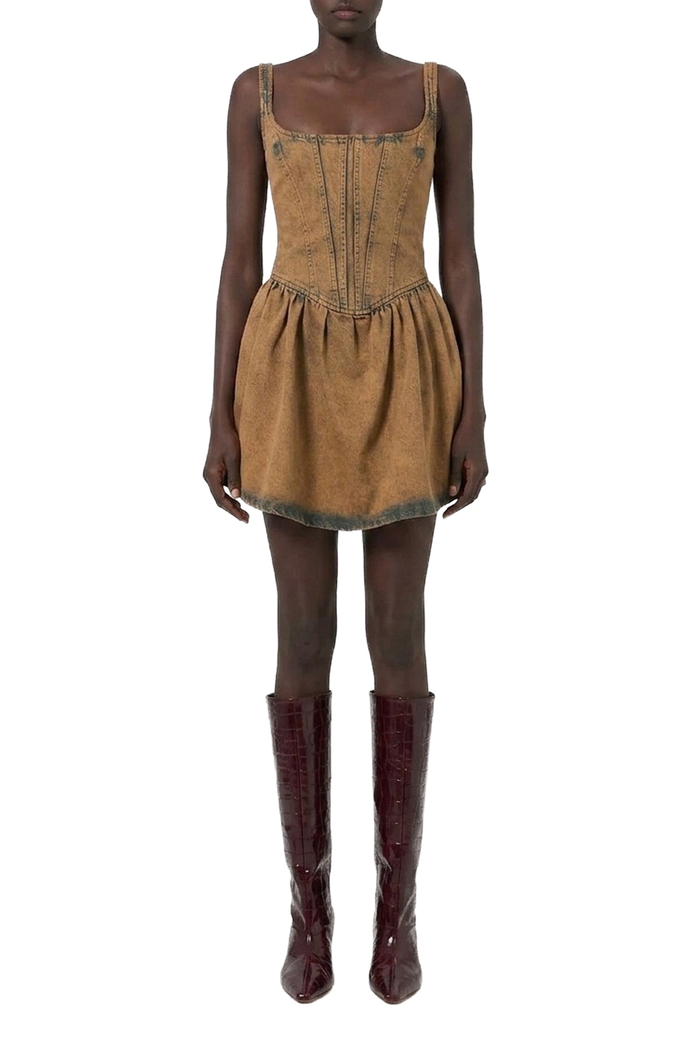 Robe courte à corset en denim - Beige