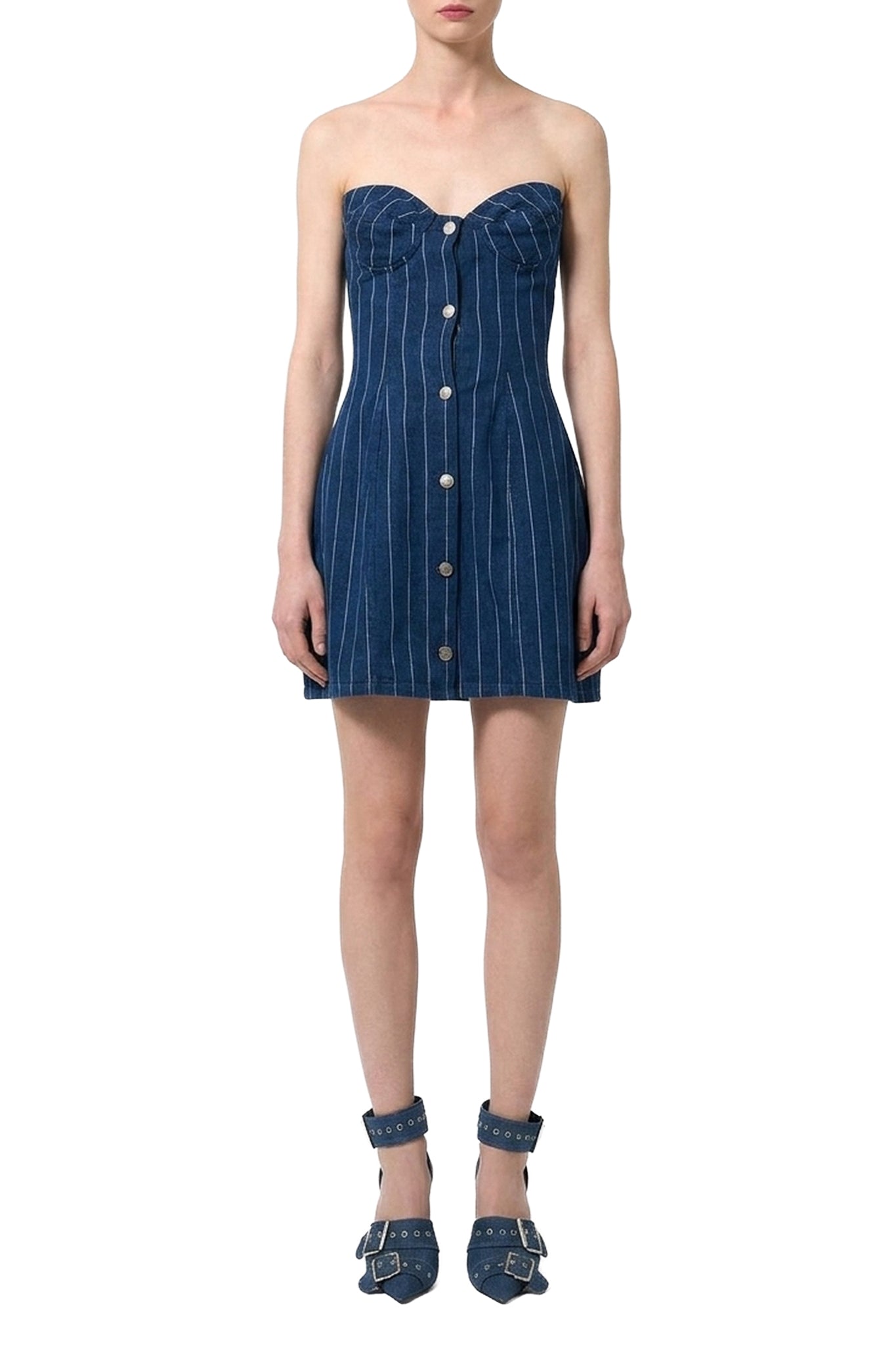Robe courte bustier à rayures - Blue