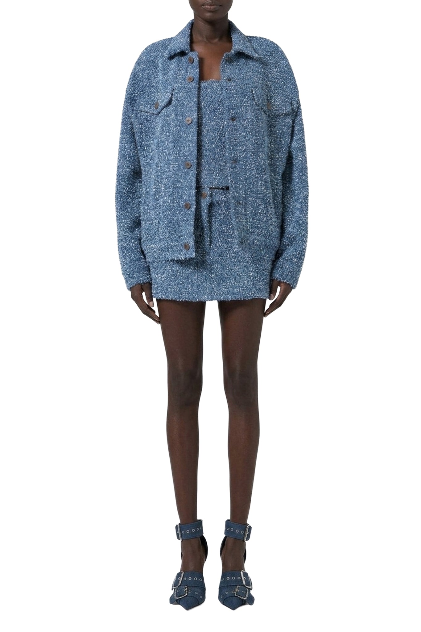 Veste boutonnée en tweed chiné - Sky Blue