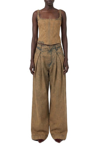Pantalon large à pinces en denim - Beige
