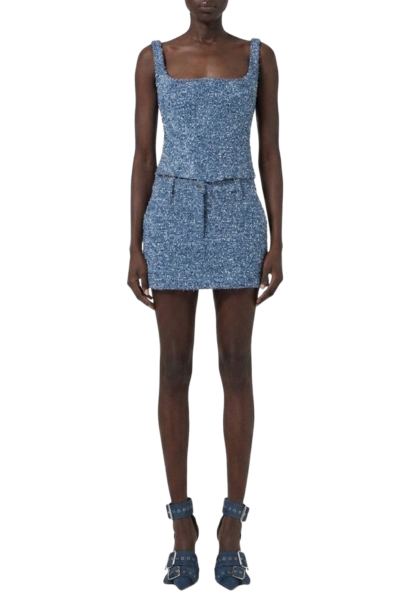 Jupe courte texturée à taille haute - Sky Blue