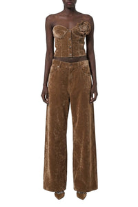 Top bustier à fleur appliquée - Camel