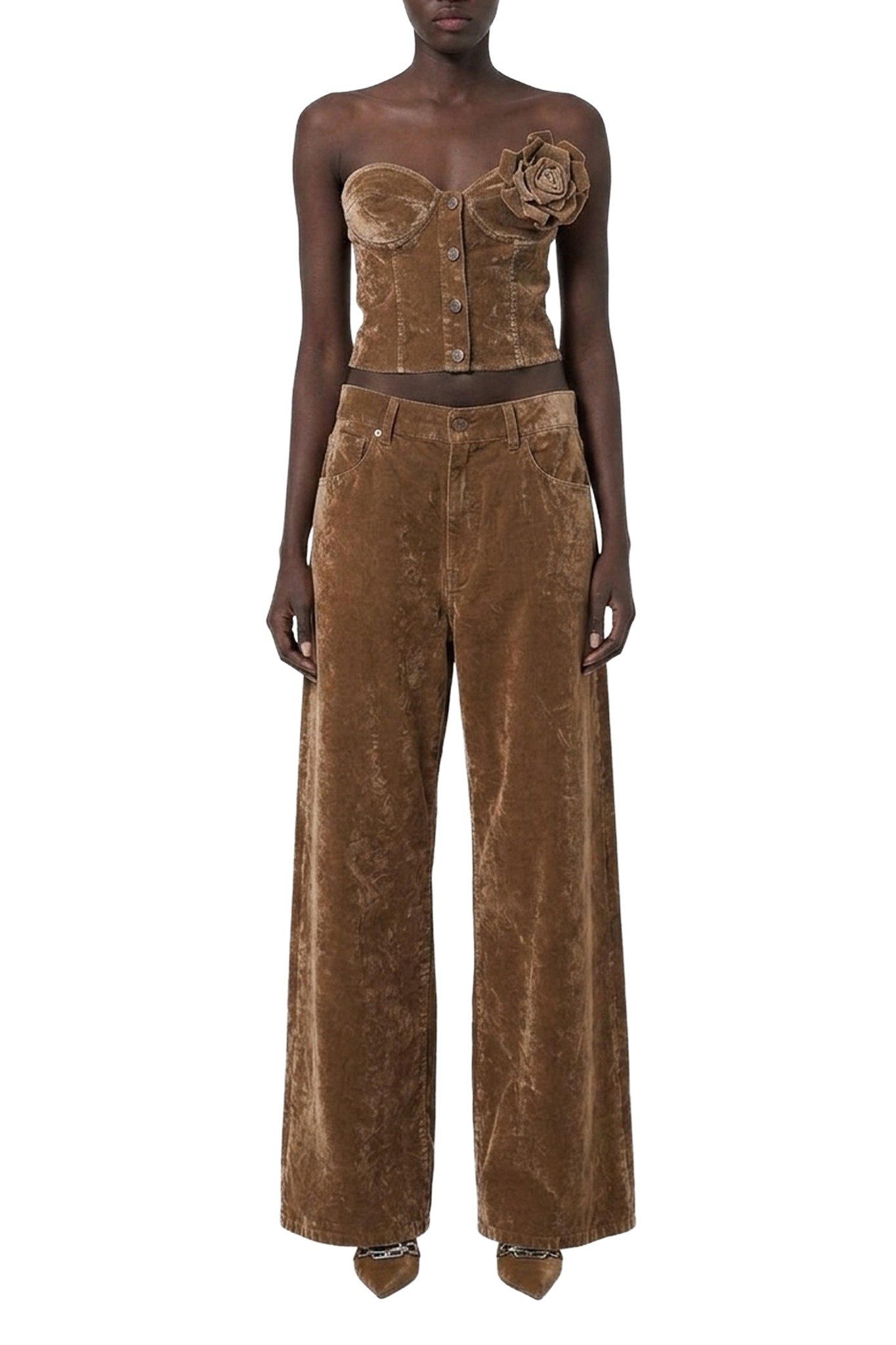 Top bustier à fleur appliquée - Camel