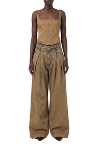 Top corset délavé en denim - Beige