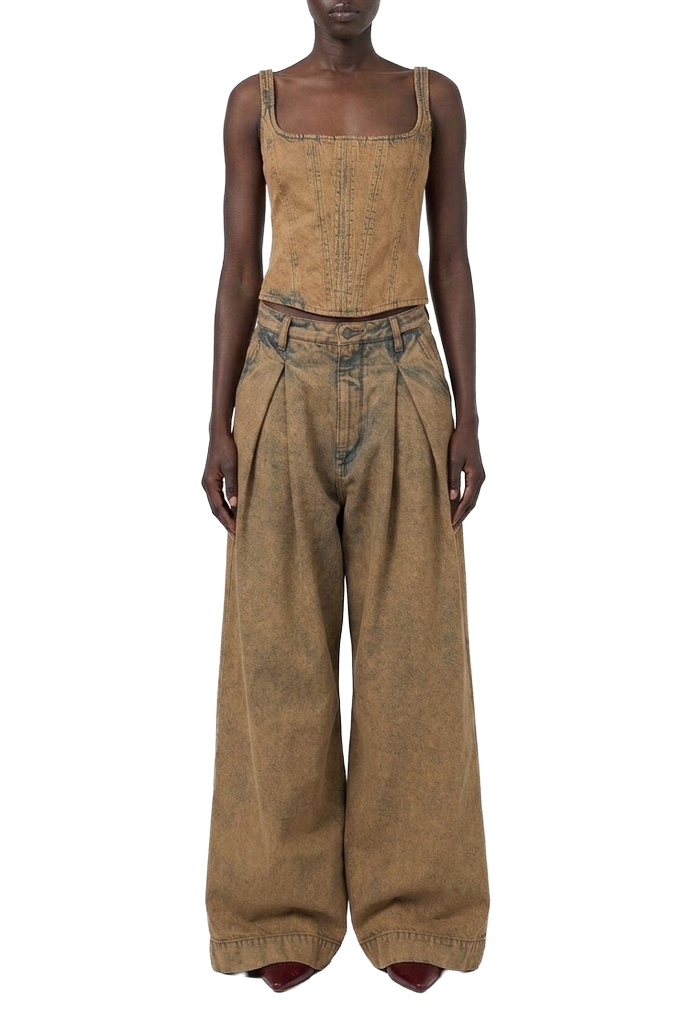 Top corset délavé en denim - Beige