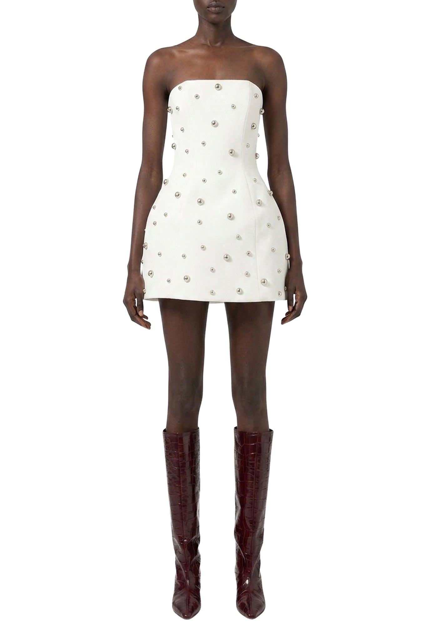Robe courte bustier à strass - White