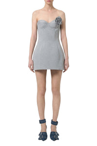 Robe courte bustier à fleur appliquée - Grey