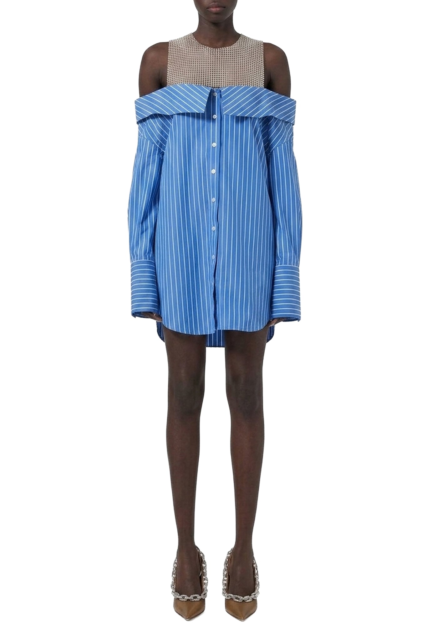 Robe mini débardeur à strass avec chemise oversize - Blue