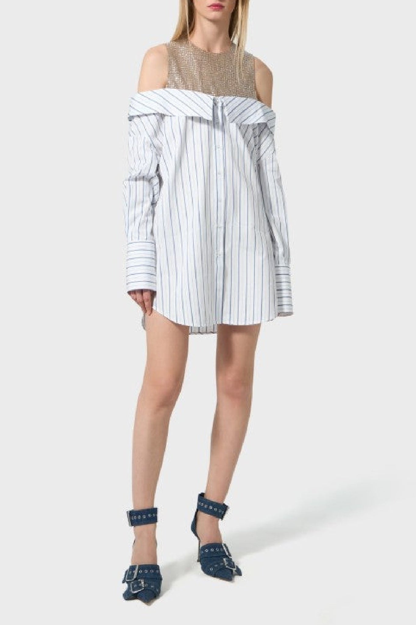 Robe mini débardeur à strass avec chemise oversize - Blue
