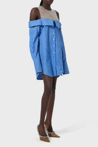 Robe mini débardeur à strass avec chemise oversize - Blue