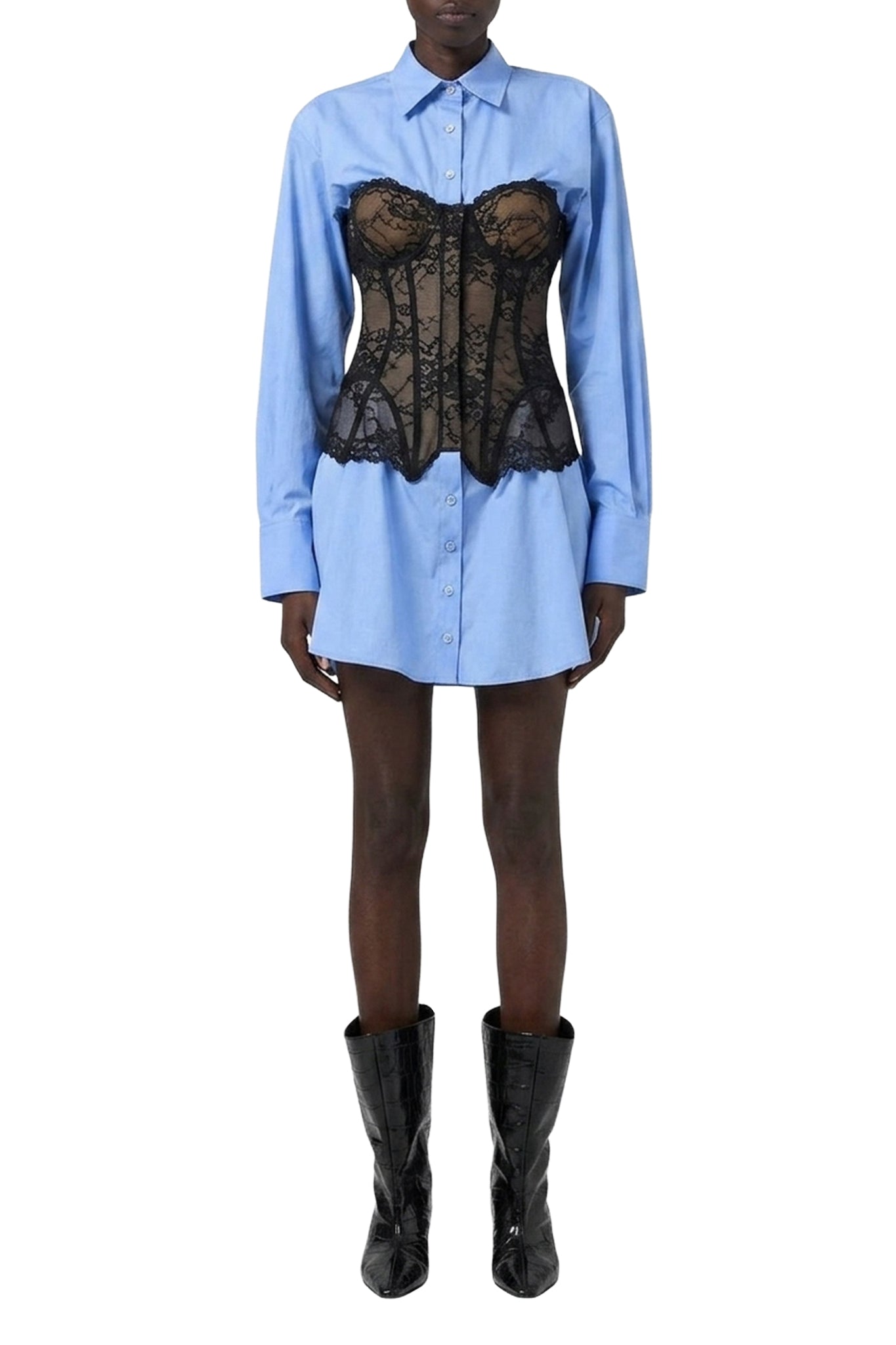 Robe chemise avec bustier lingerie - Sky Blue