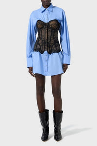 Robe chemise avec bustier lingerie - Sky Blue