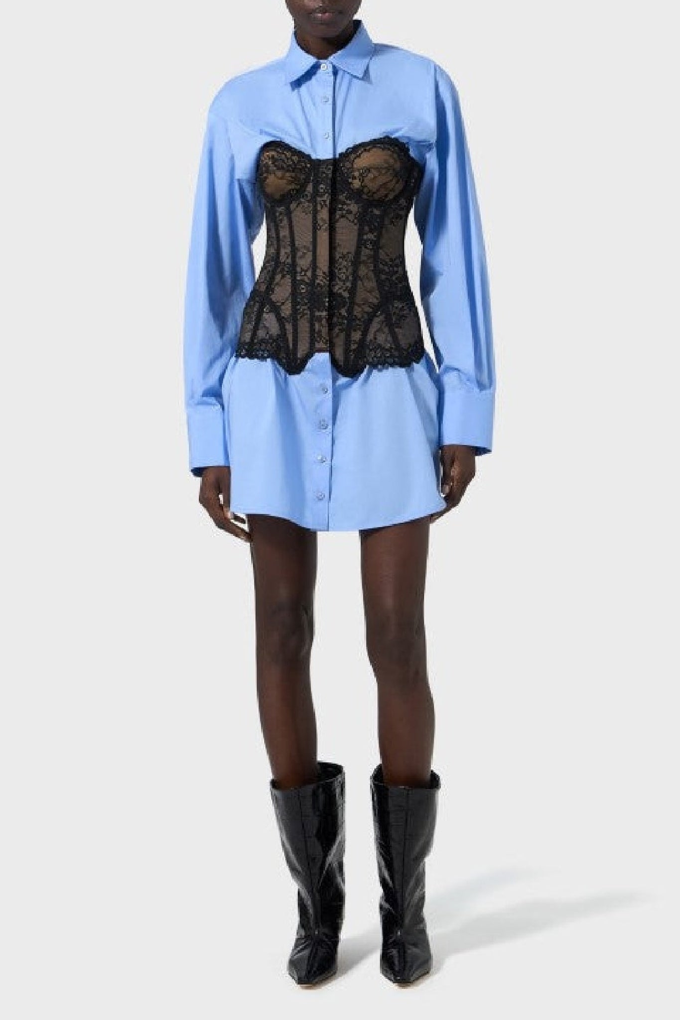 Robe chemise avec bustier lingerie - Sky Blue