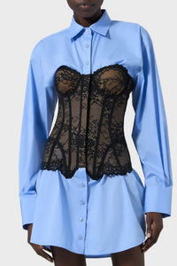 Robe chemise avec bustier lingerie - Sky Blue