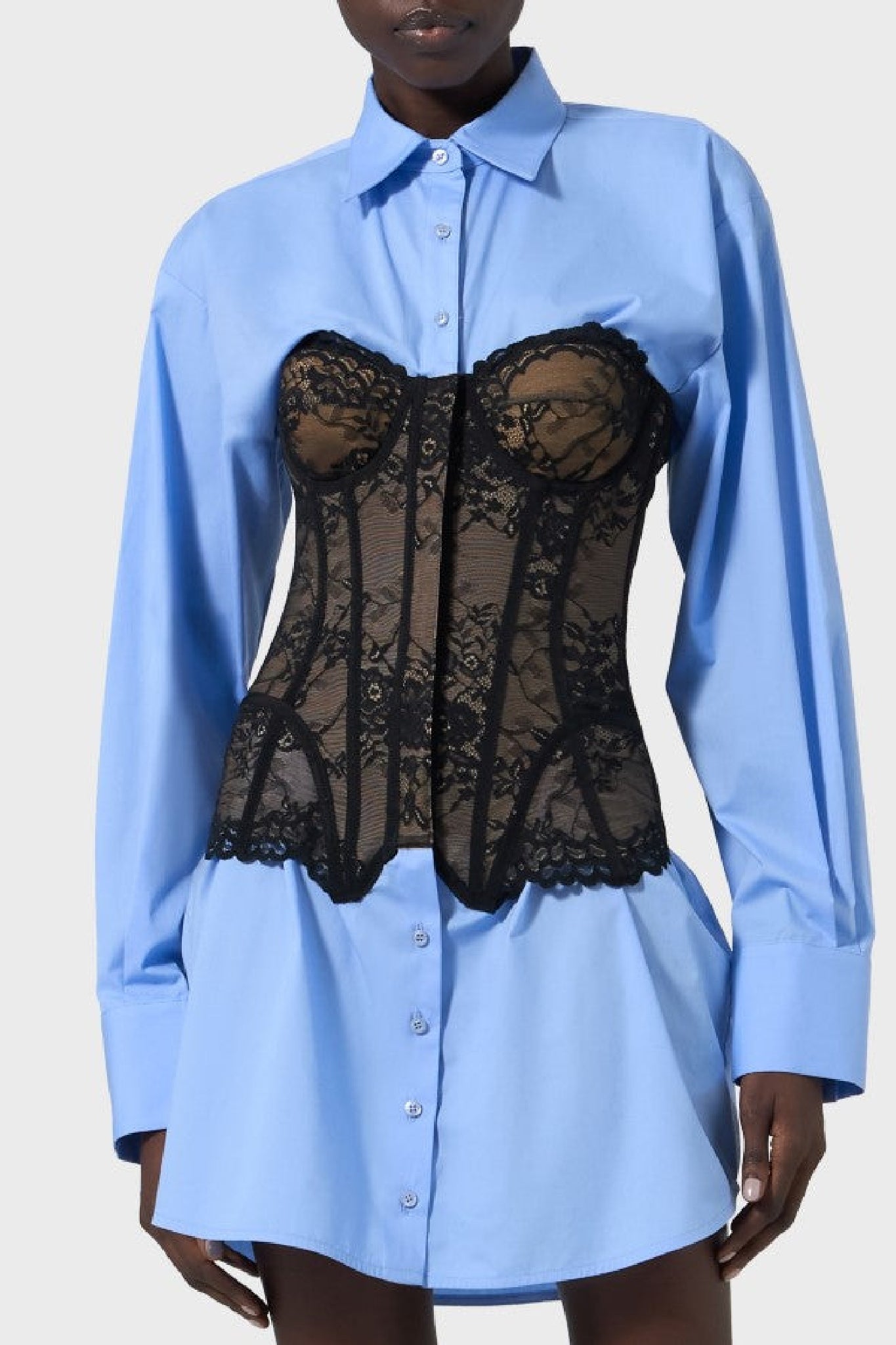 Robe chemise avec bustier lingerie - Sky Blue