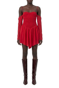 Robe courte à épaules dénudées en soie - Red