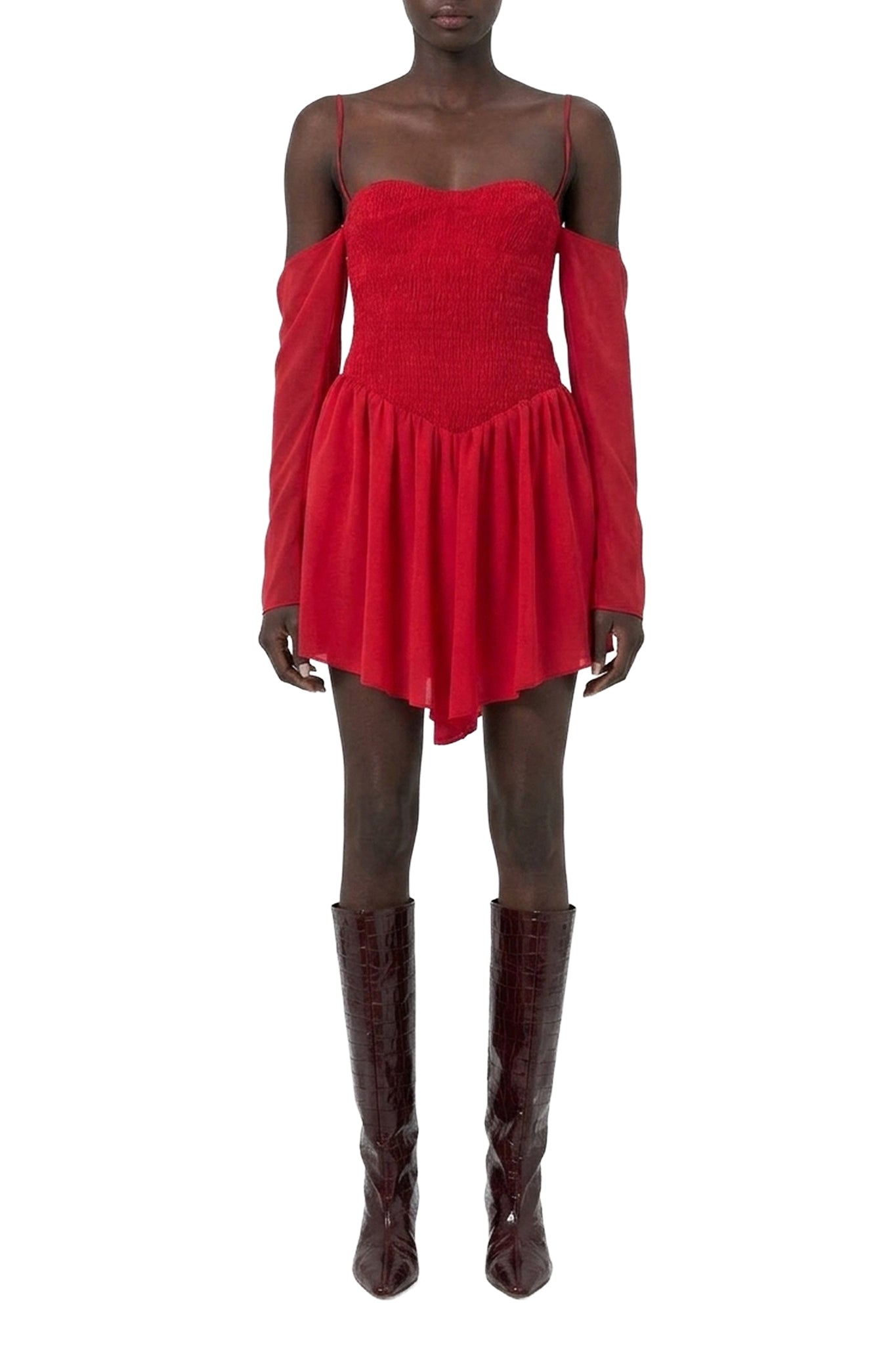 Robe courte à épaules dénudées en soie - Red